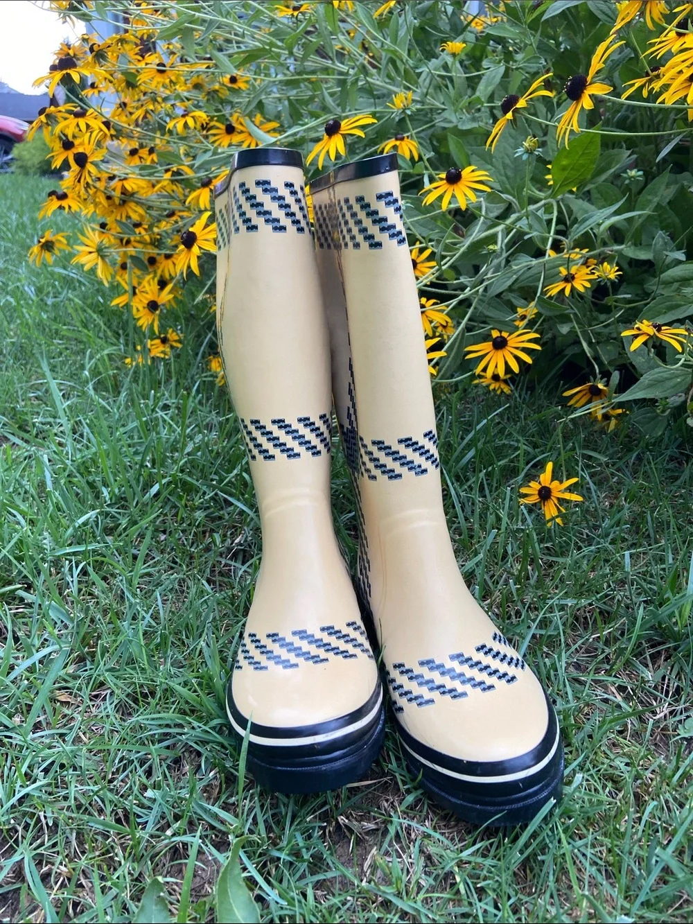 kate spade Yellow Chevron-Accent Tall Rain Boots